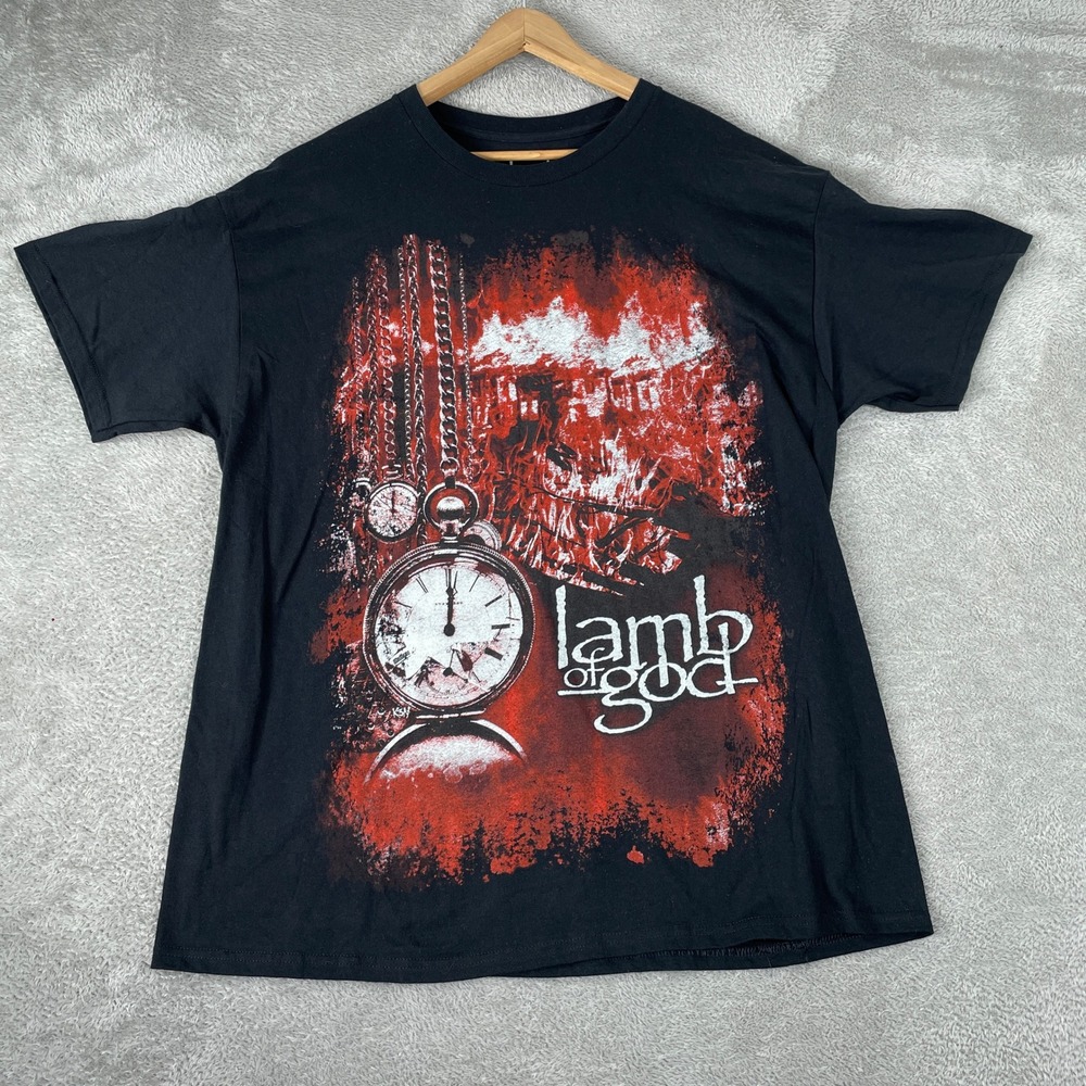 Lamb Of God Shirt Mens XL Black Red Pocket Watch Heavy Metal Goth Band Merch